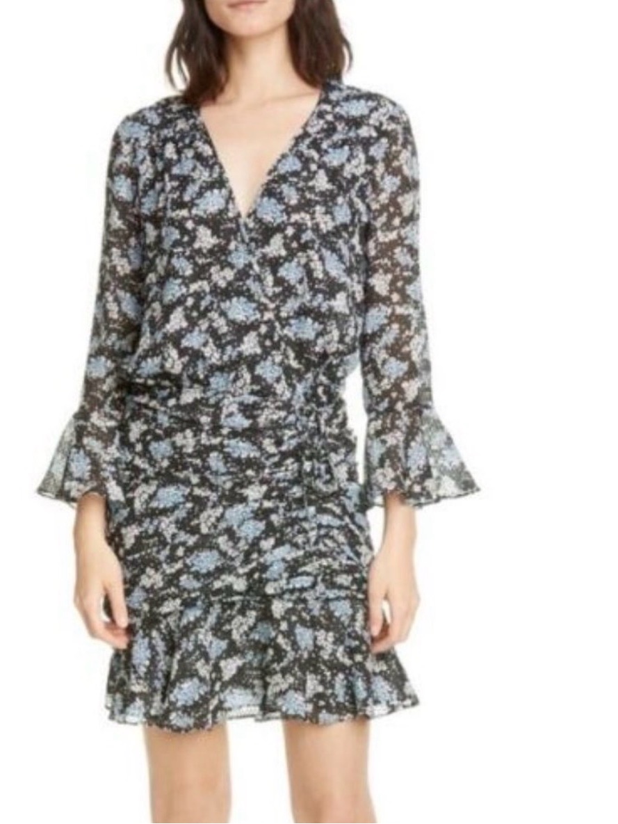 Veronica Beard Sean Floral Print Silk Mini Dress Black Multi Size 6 $595
